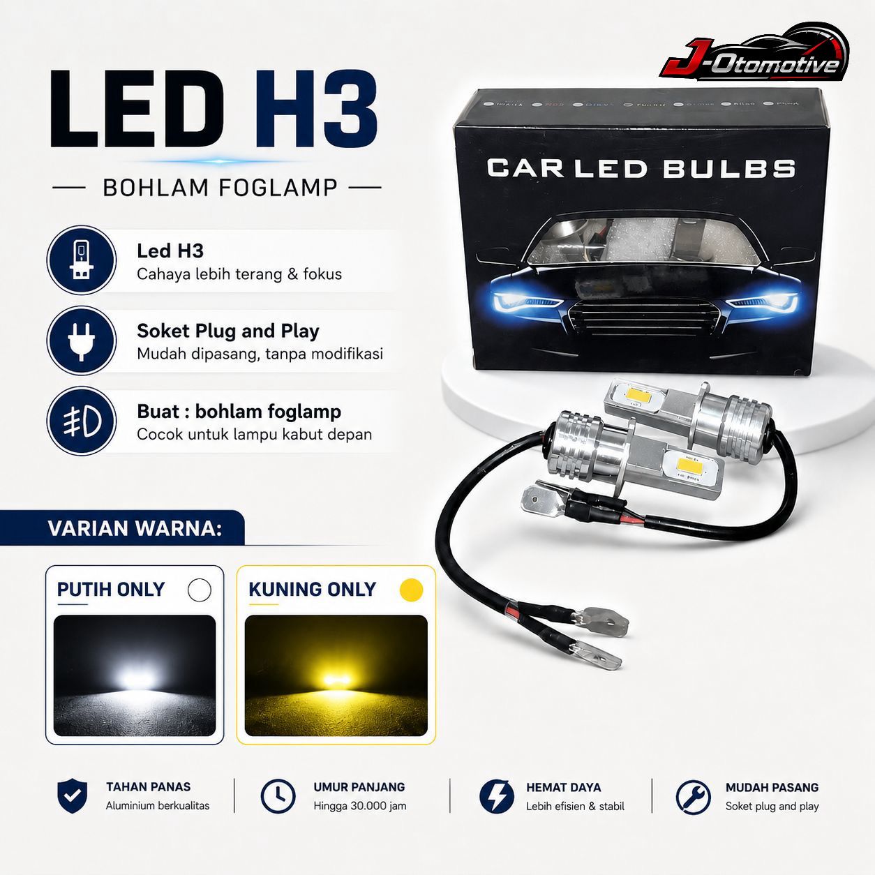 [SET] H3 LED Car Bulbs / Bohlam Foglamp Mobil - Super Terang & Awet